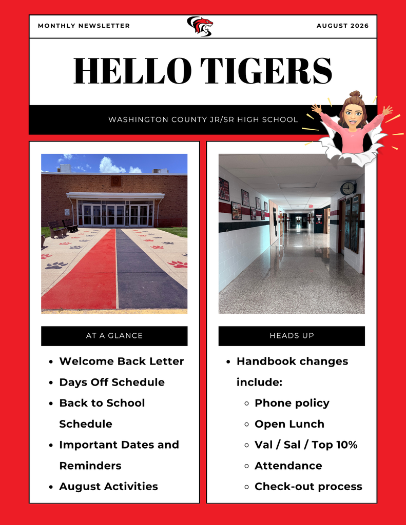 Hello Tigers Newsletter Cover Page; snapshot of handbook changes and what can be found in the newsletter