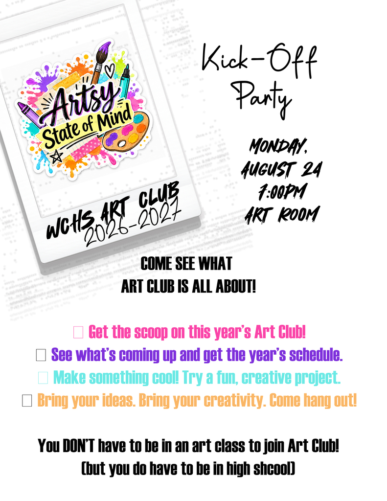 Art Club Kick Off August 24 in Art Room