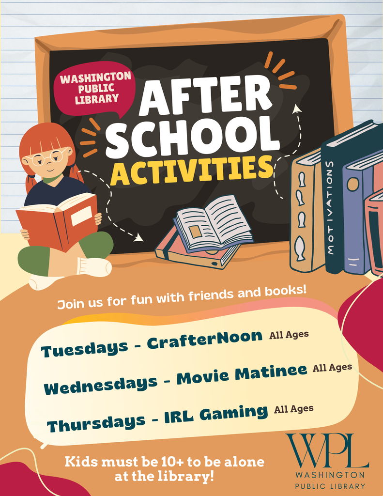 Program Overview When: Tuesdays, Wednesdays and Thursdays 3:30. Where: Washington Public Library. Who: All  students from kindergarten through high school. Cost: Completely free for all families.