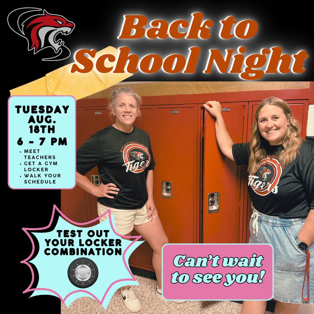 Mrs. Carlson and Ms. Busch invite all Washington County Junior High and High School students to Back to School Night from 6 - 7 PM on Tuesday August 18th.