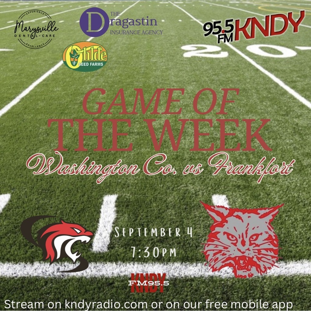 KNDY game of the week features the Washington County Tigers hosting the Frankfort Wildcats on Friday, September 4th. Kickoff is at 7:30 PM. Stream on 95.5 KNDY. 