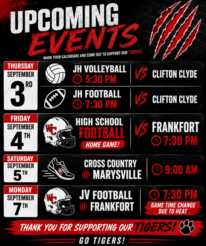 Upcoming schedule- Time changes due to heat