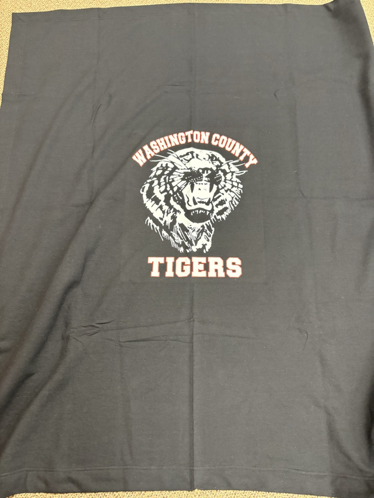 black blanket with retro tiger logo