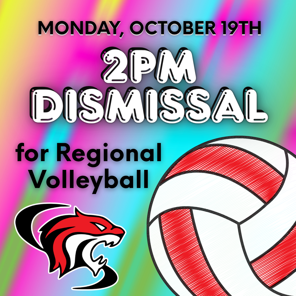 Washington County Schools will Dismiss at 2 PM on Monday, October 19th. Washington County will host a 2A Regional Quad starting at 4 PM
