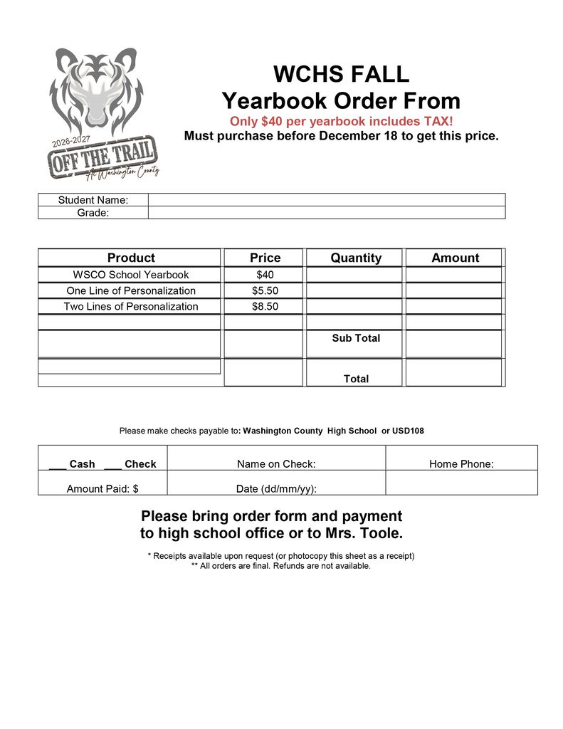 2026 Fall Yearbook ORder Form