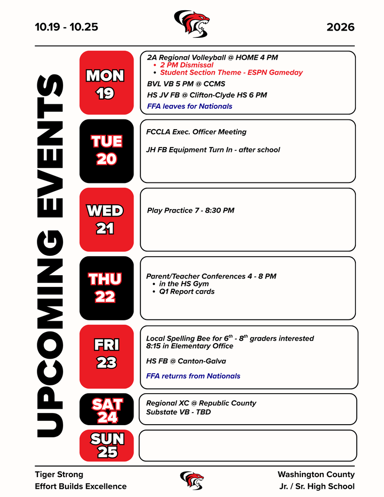 Activity Calendar for the week of 10/19 - 10/25