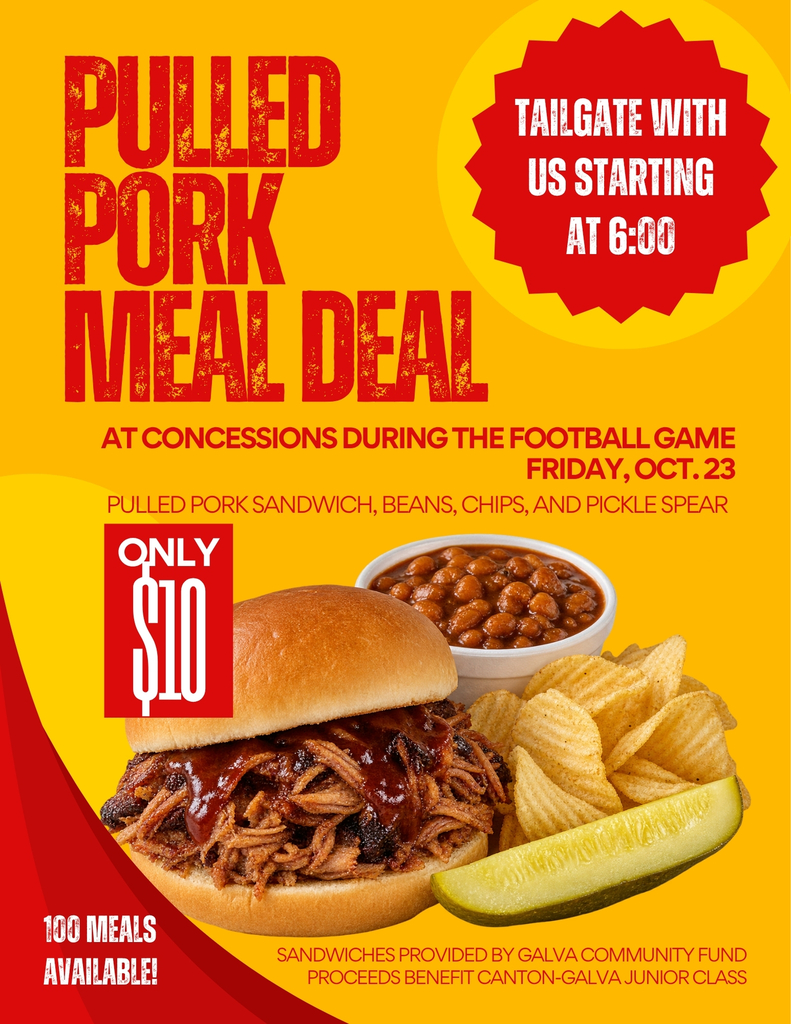 Canton Galva will be serving a pulled pork meal at the game tonight