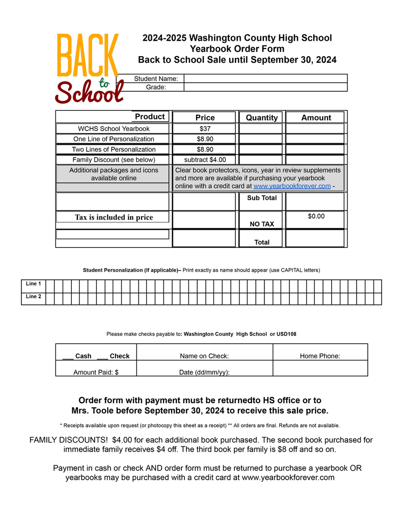 Yearbook order form