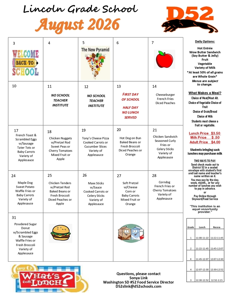 LGS AUGUST 2026 LUNCH MENU