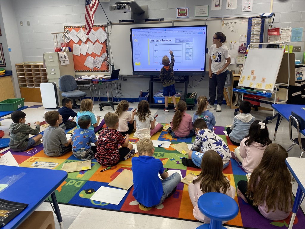 First-graders working with the new Fundations program on the BenQ board.  