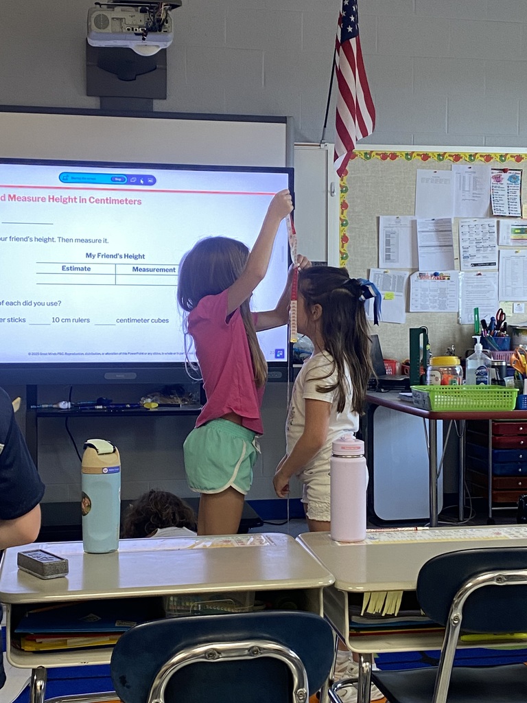 Second graders measured each other's height.  
