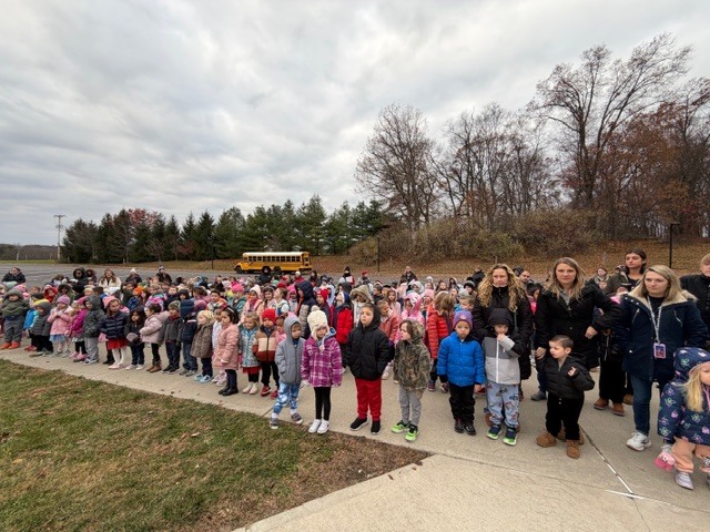 The kids assembled for the flag raising ceremony.