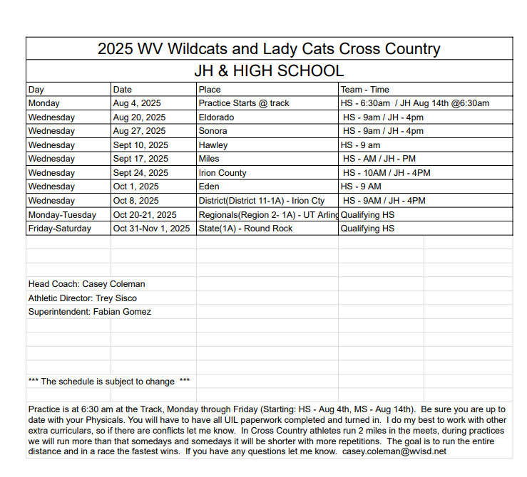 xc updated schedule