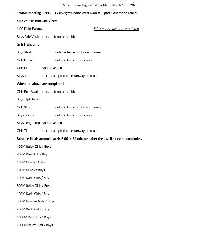 jh sands track schedule