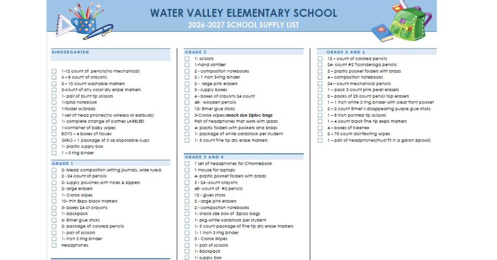 elementary supply list