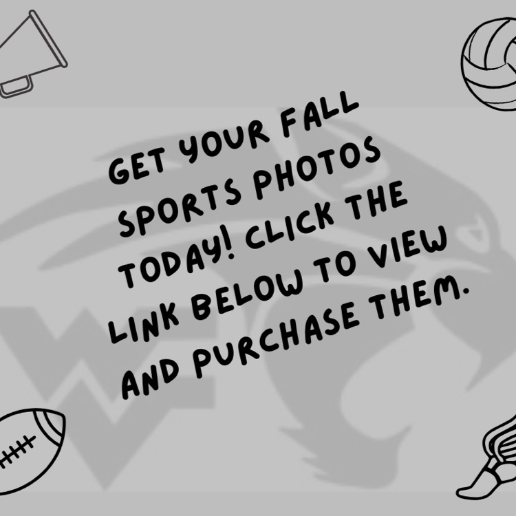 Fall Sports photos with a megaphone, football, cross country foot and volleyball