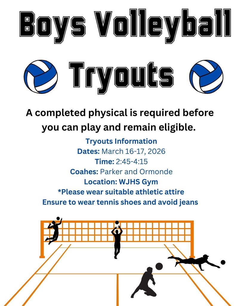 Boys VB Tryouts, 3/16-3/17 from 2:45-4:15