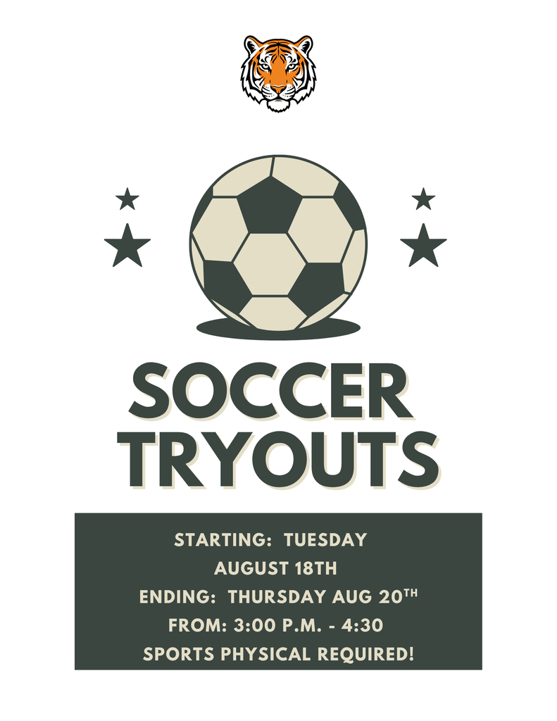 Waterford Junior High School soccer tryouts will be august 18th through august 20th from 3:00pm - 4:30pm. A sports physical is required.