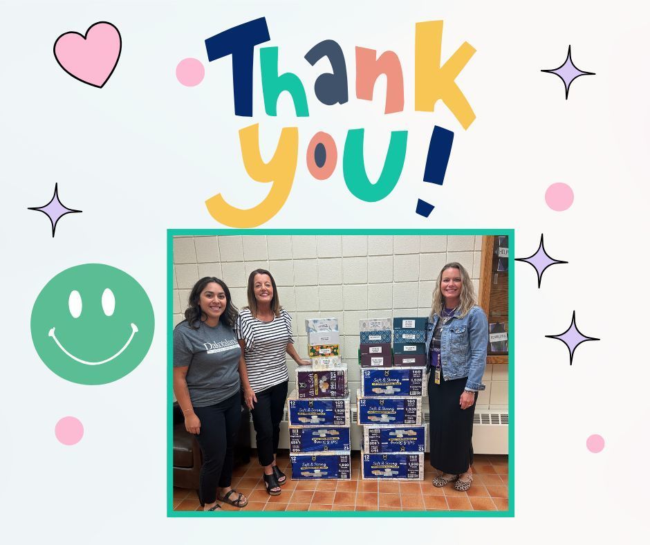 Boxes of Kleenex donated by Dakotaland Federal Credit Union are displayed at Lincoln Elementary.