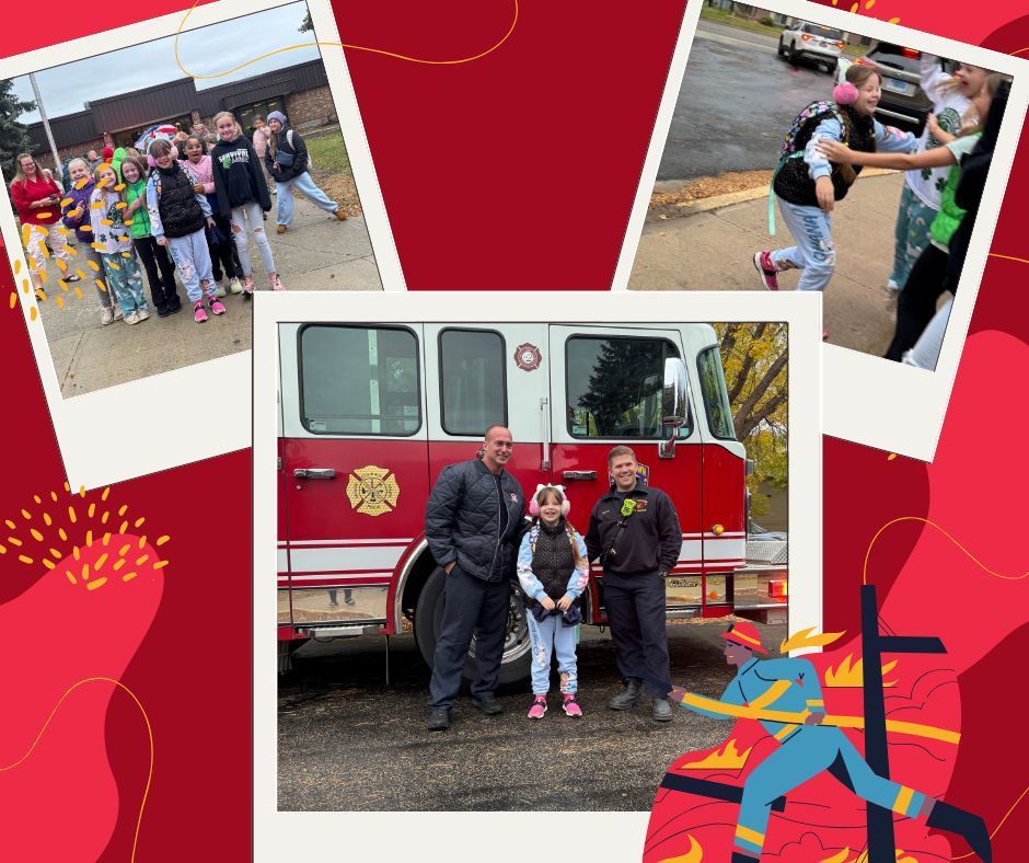 Yeva  Chepak is pictured by the firetruck and classmates.