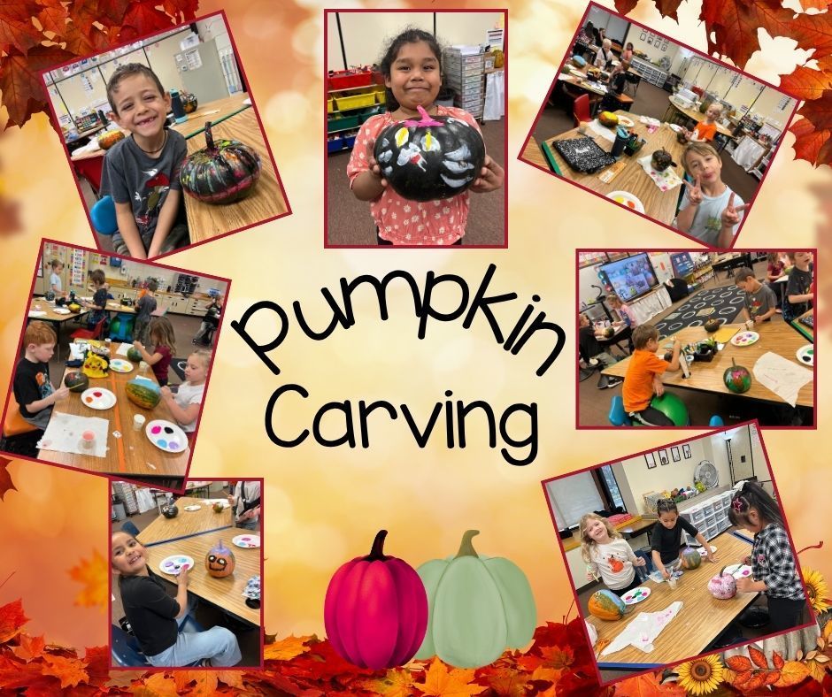 Miss Schieber's 1st grade class is painting pumpkins.