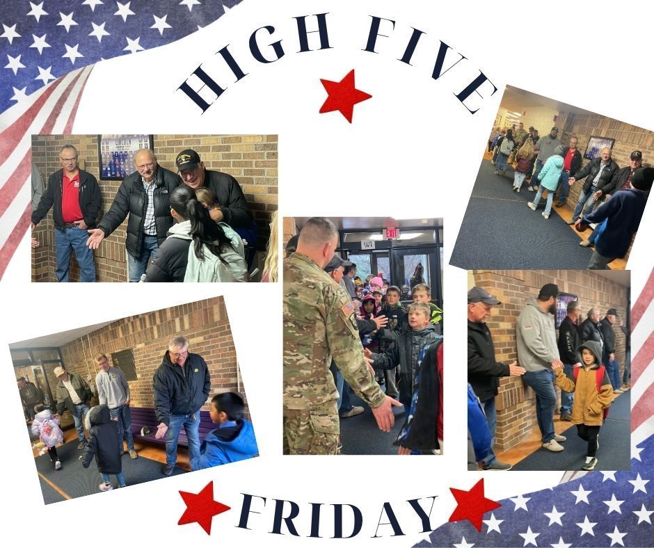 Veterans High Five the students as they come into the school.