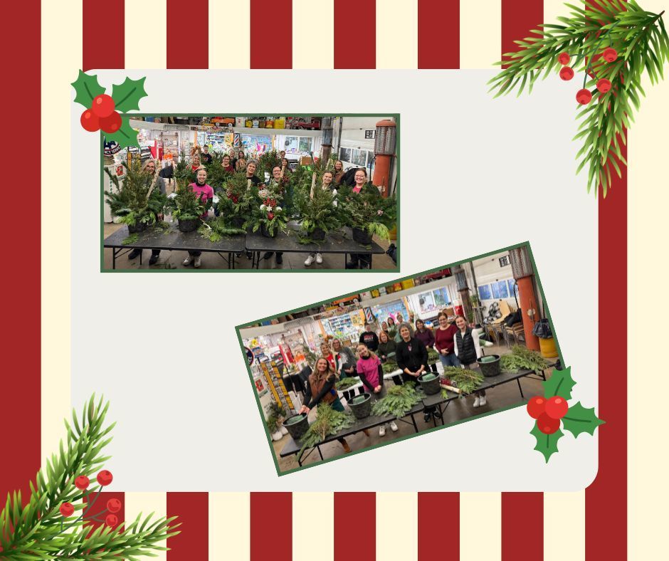 Teachers holding their Christmas pots they created