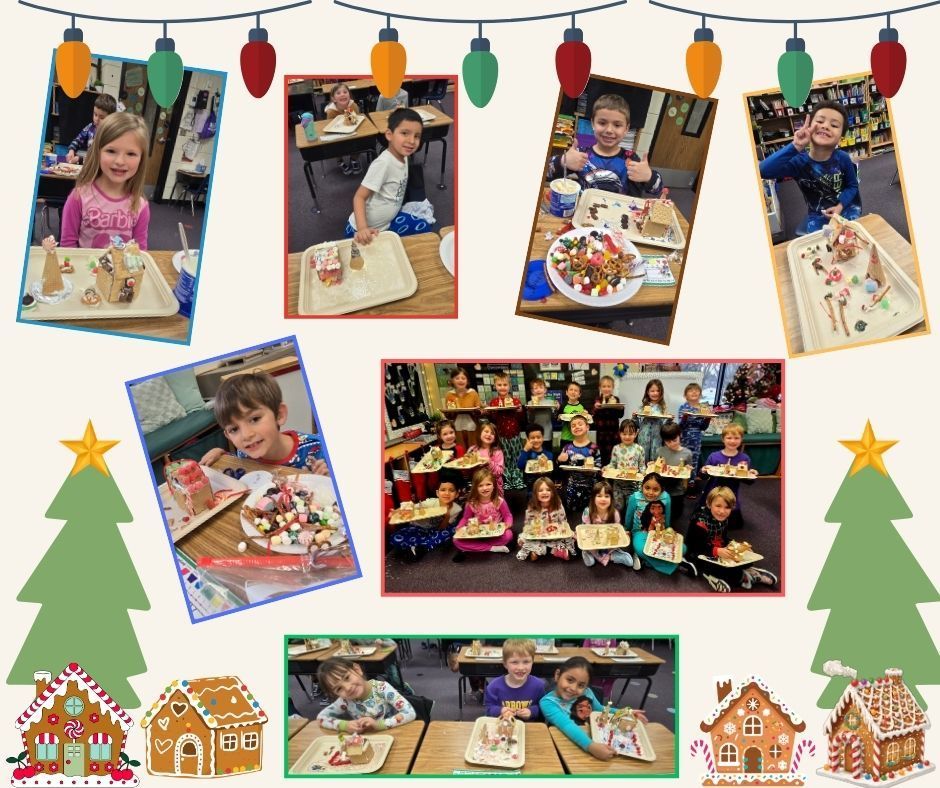 Mrs. Clark's 1st grade students decorating gingerbread houses.
