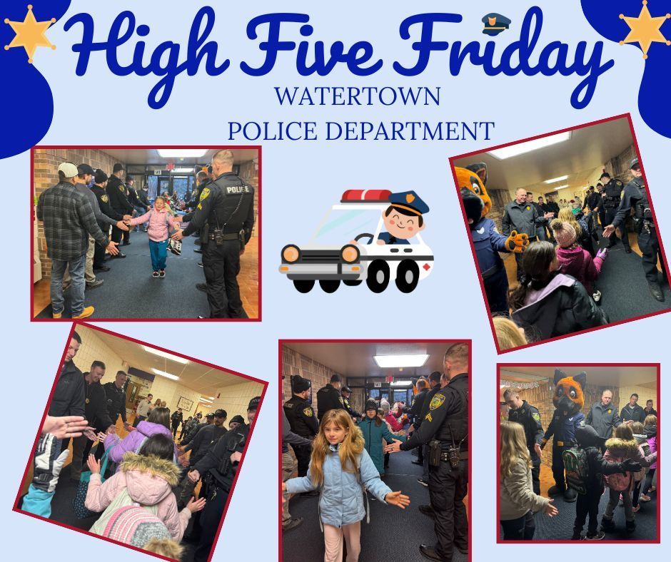 Police officers participating in high five with Lincoln Elementary students