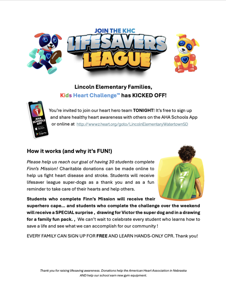 Lincoln Elementary Flyer for kids's heart challenge