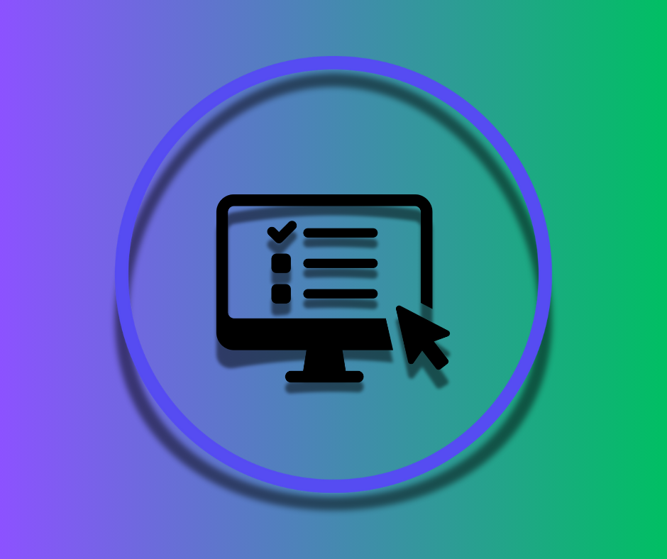 Computer screen with options and arrow