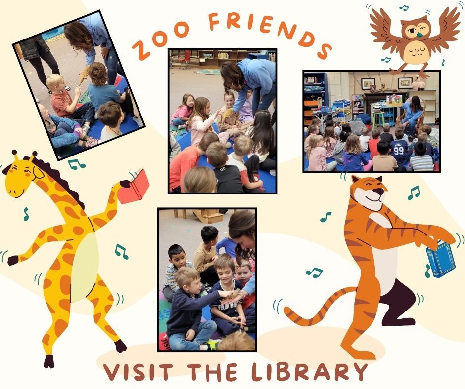Students gathered in the library while a zoo educator from Bramble Park Zoo presents live animals and talks about their habitats and characteristics.