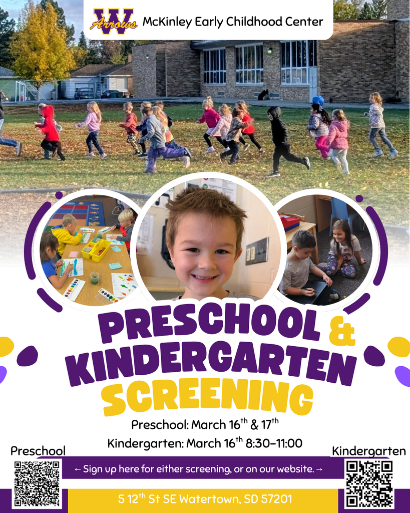 Preschool and Kindergarten screening March 16th and 17th. 