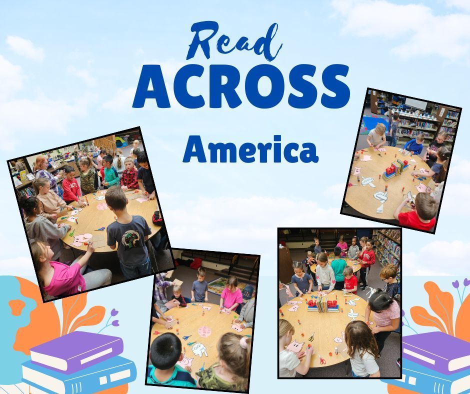 Students are doing a fun activity in the library.