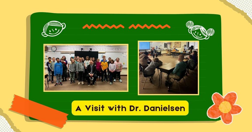 Dr. Danielsen visiting Miss Moran’s 4th grade classroom while students ask questions and learn about the role of a superintendent.