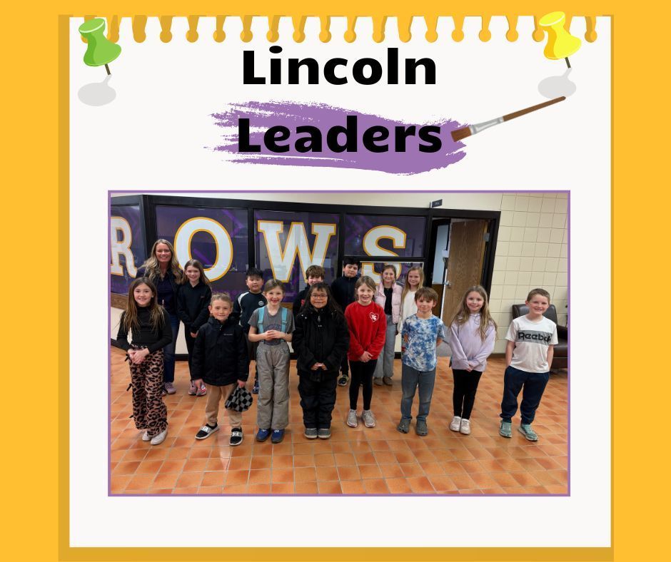A group of student award winners from various classrooms smiling and posing together after being recognized for earning Lincoln Leader Awards.