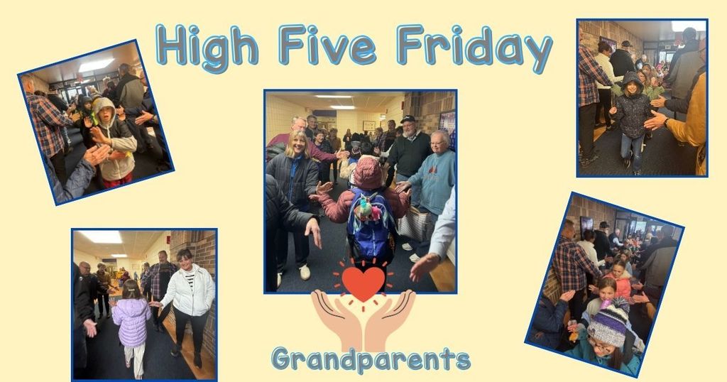 Students giving high fives and spending time with their grandparents during High Five Friday.