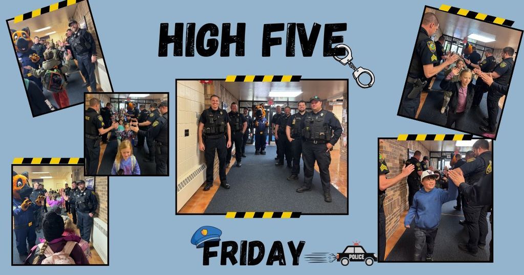 Watertown Police Department high-fiving students as they enter the building.