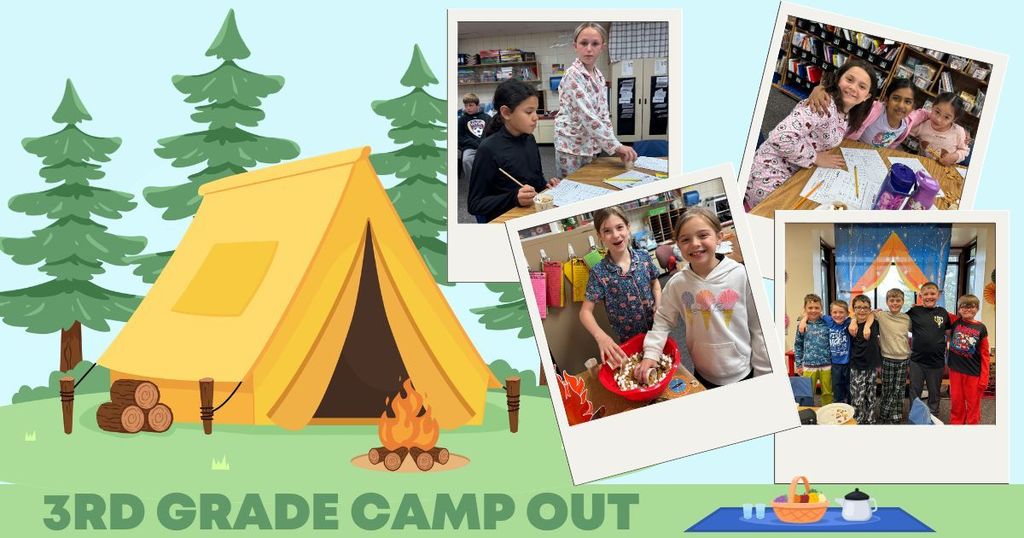 Mrs. Hanson's 3rd grade class during their classroom camp out.