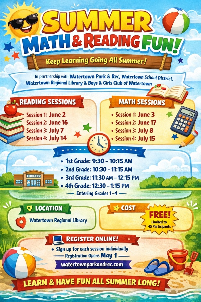 Summer math and reading session flyer