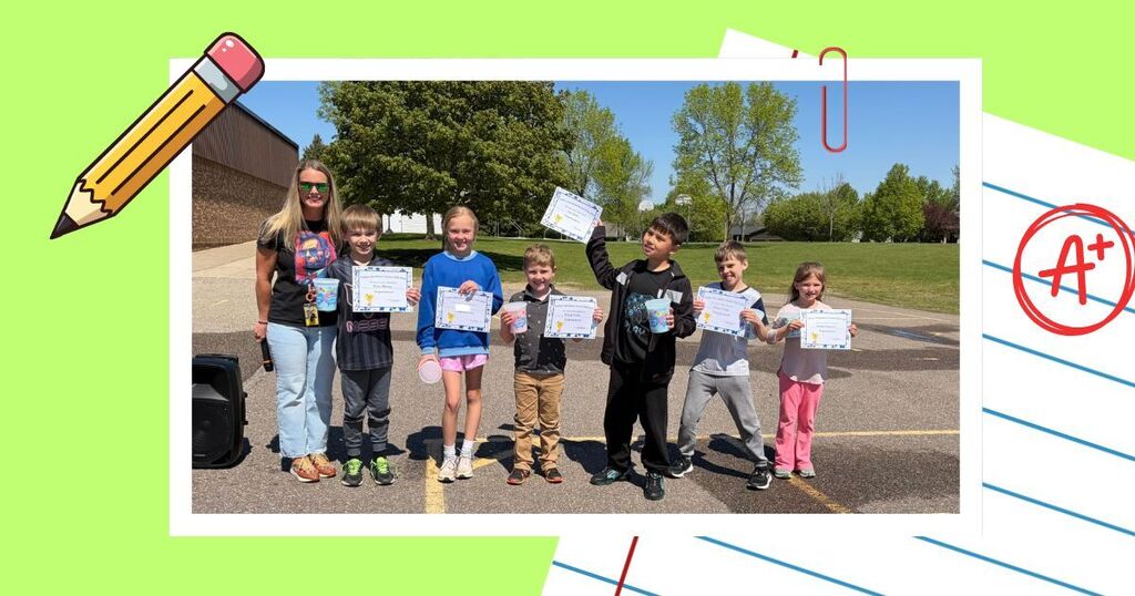 Students with their perfect attendance certificates.