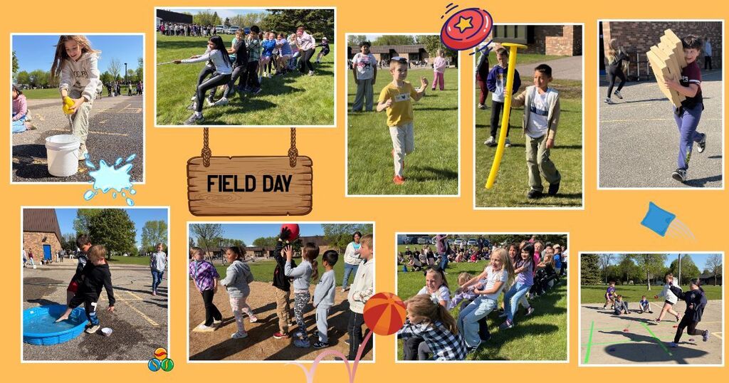 Pictures of students competing in field day.
