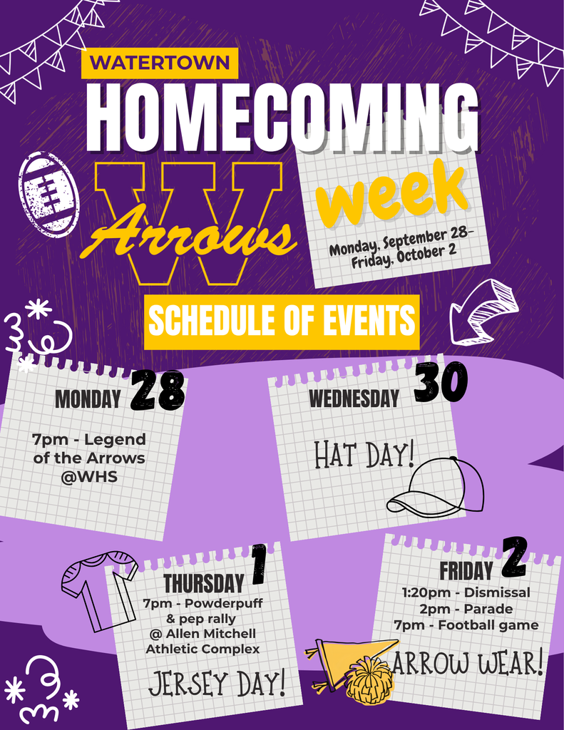 Calendar of events for Arrow Homecoming week