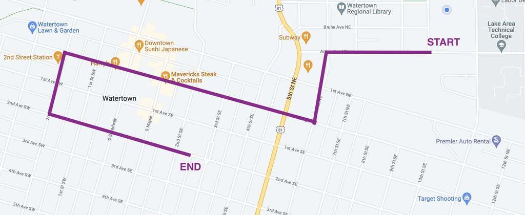 Watertown Homecoming Parade Route (details in body of post)