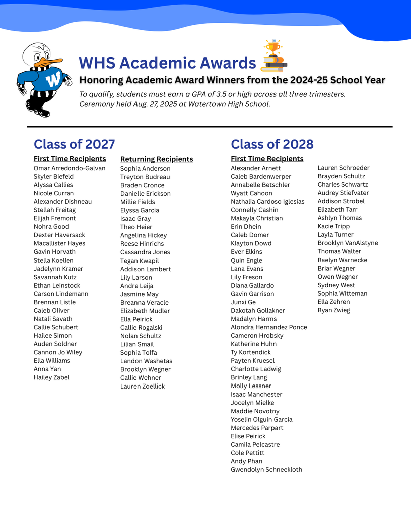 WHS Academic Award winners 2025