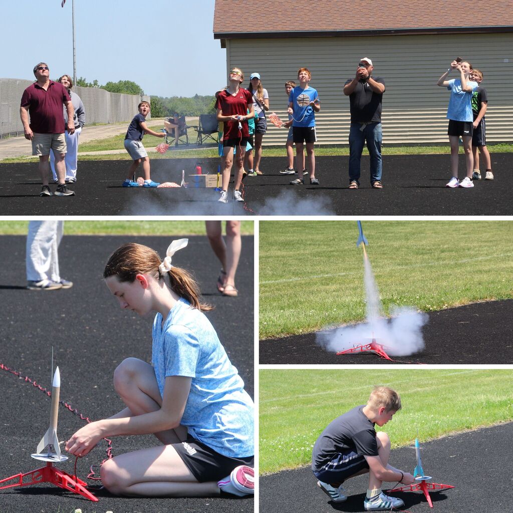 Photo collage of eCampus students at Rocket Launch Day at Watertown High School