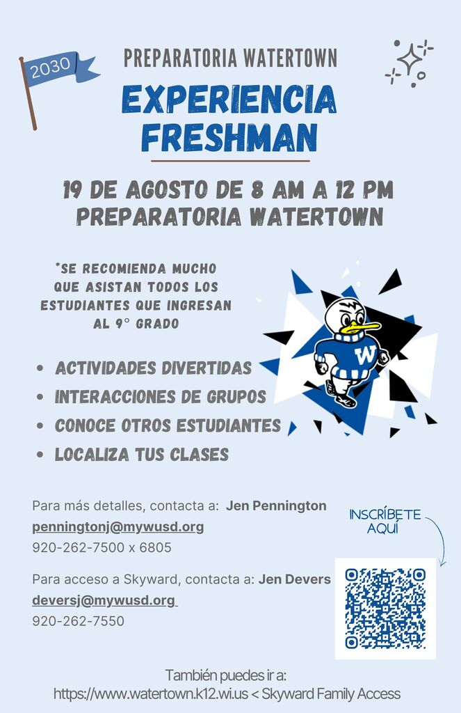 Freshman Experience Flyer Spanish Aug. 19, 8 a.m.-12 p.m.