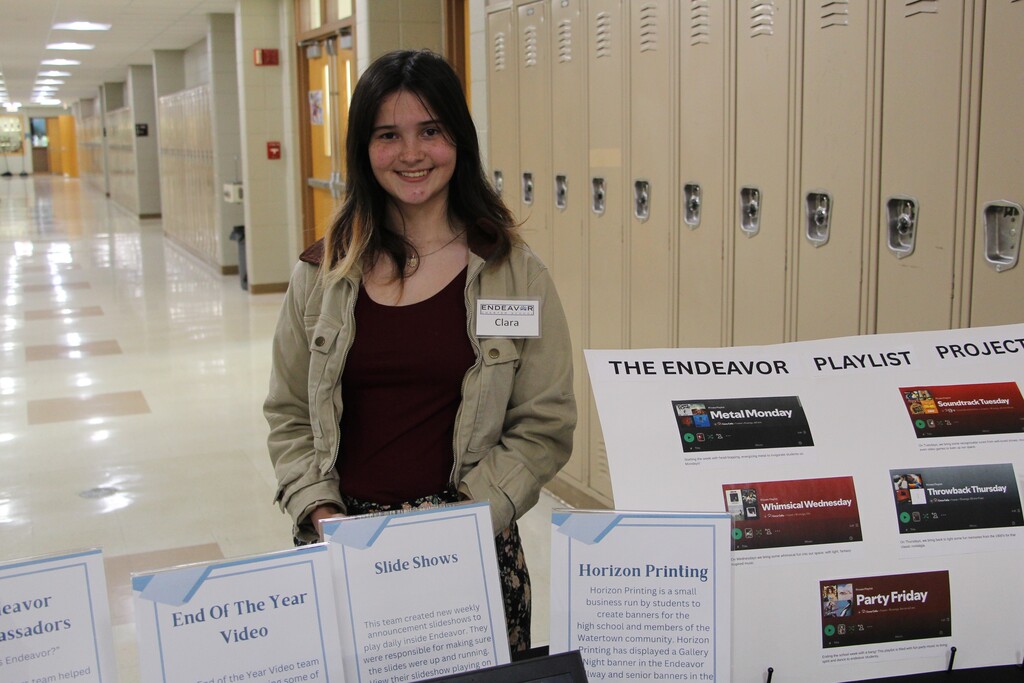 Endeavor Charter School hosts Gallery Night. Pictured is a student presenting their year-end project.