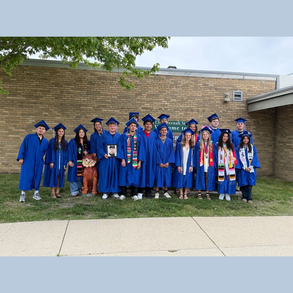 Seniors pictured at Graduation Walk at Schurz Elementary School