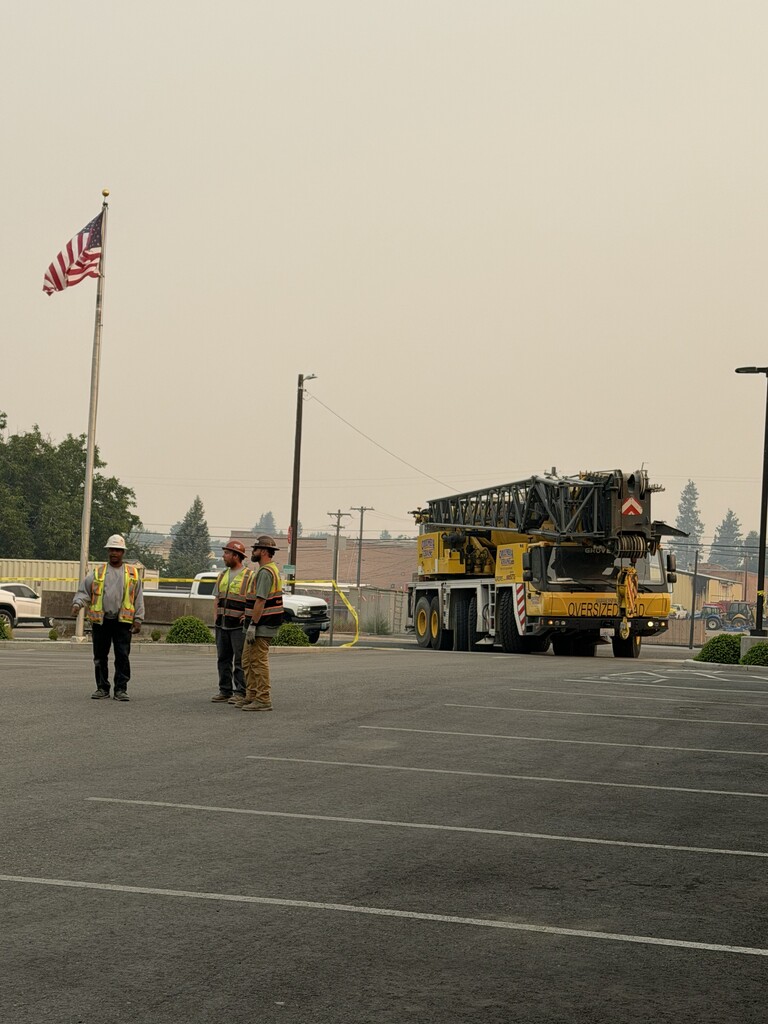 Crane arriving at Waterville School.